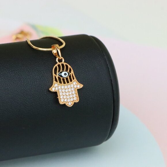 "Hamsa Hand Rose Gold Pendant with Evil Eye, XPPT1578 - Picture 6 of 13